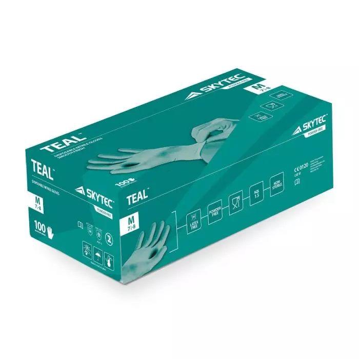 Skytec Teal Green Powder-Free Nitrile Disposable Gloves SizexS 100Gloves per Pack, SKYTEAL0 (Pack of 100)