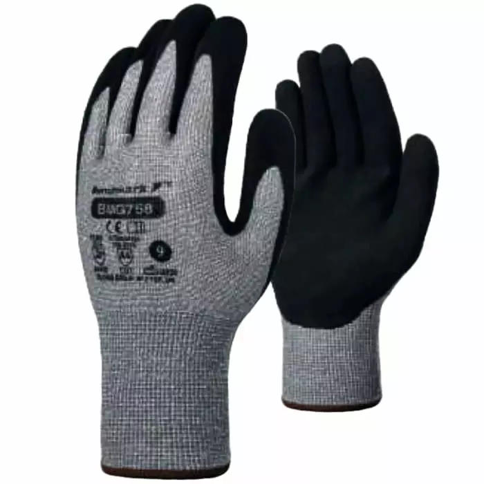Skytec BMG758 Black Grey Nylon Cut Resistant General Purpose Work Gloves Size XS Nitrile Coating, BMG00758FB