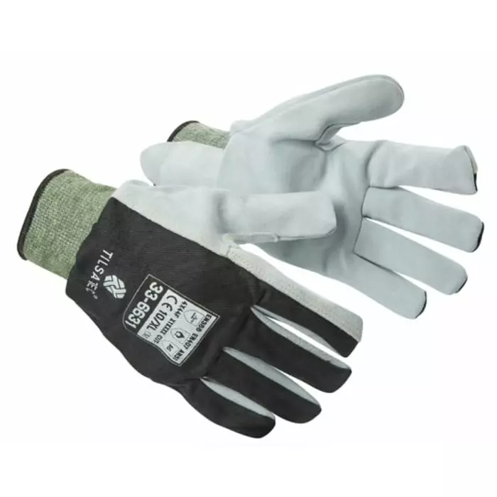 Tilsatec 33-6631 Black/Grey Leather Cut Resistant Puncture Resistant Work Gloves Size 8 Leather Coating, 33-6631-08