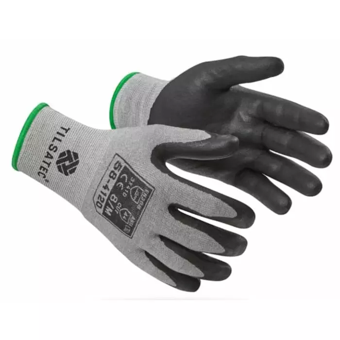 Tilsatec 58-4120 Black/Grey Yarn Cut Resistant Work Gloves Size 11 Foam Coating, 58-4120-11