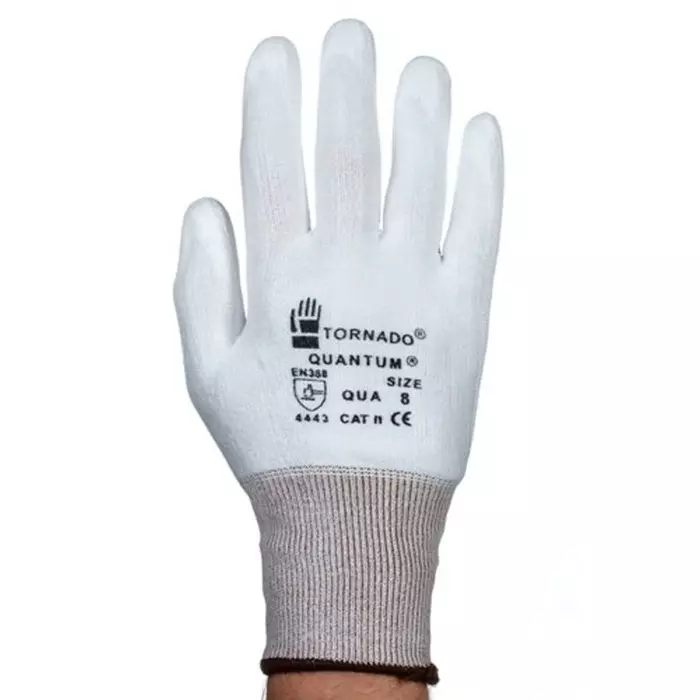 Tornado Quantum White Abrasion Resistant Work Gloves Size 10 Polyurethane Coating, QUA-10