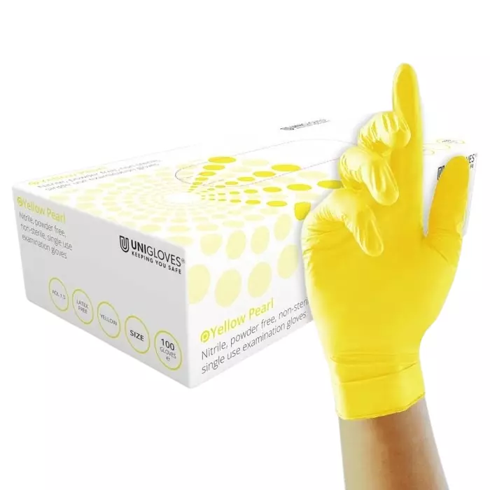 Reldeen Yellow Powder-Free Nitrile Disposable Gloves Size L, G1183T22 (Pack of 100)