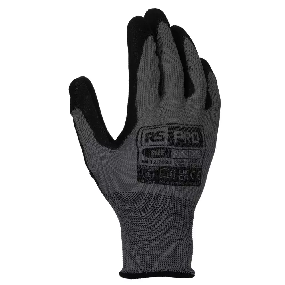 RS PRO Work Gloves Polyurethane Size 7 Grey, 2535201