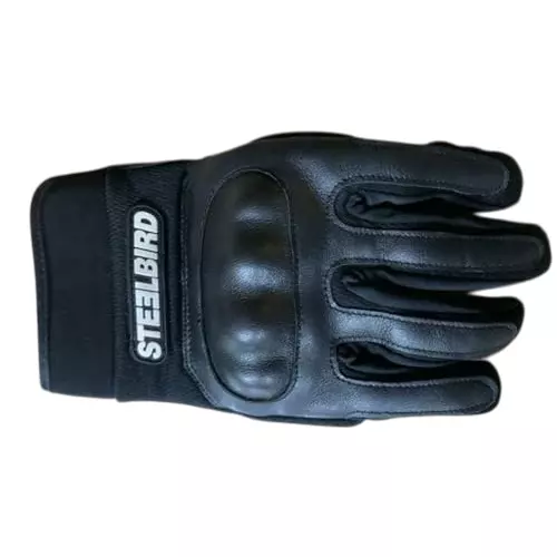 Allextreme Full Finger Riding Gloves Semi Leather Black Color Size M with Hard Knuckle Shells & Finger Guard for Bike Racing, Cycling, Climbing, MCS20BLKM