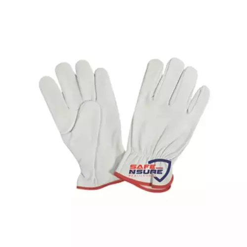 Safe N Sure Drivers Gloves 241 mm (9.5 inch) Full Fingered Leather White, SDG 45