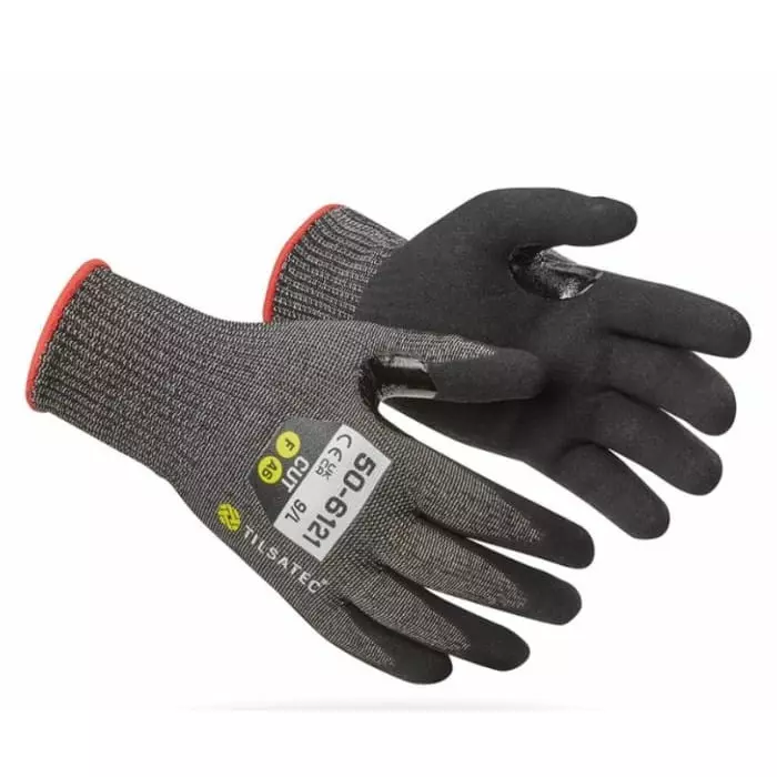 Tilsatec 50-6121 Black/Grey Abrasion Resistant Cut Resistant Gloves Size 9 L Foam Nitrile Coating, 50-6121