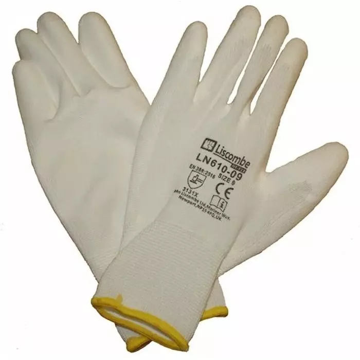 Liscombe White Polyamide Work Gloves Size 10 Polyurethane Coating, LN610-10