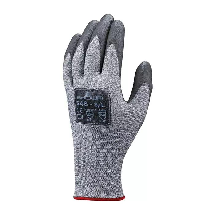 Showa Duracoil Grey HPPE Polyester Cut Resistant Work Gloves Size 9 Polyurethane Coating, SHO5464
