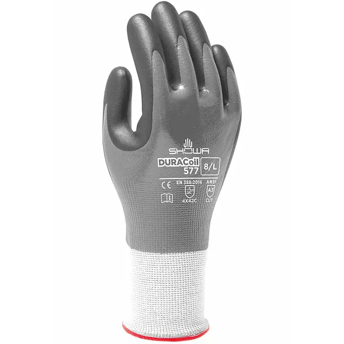 Showa Duracoil Grey HPPE Polyester Cut Resistant Work Gloves Size 7 Nitrile Foam Coating, SHO5772