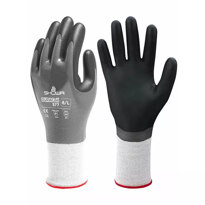 Showa Duracoil Grey HPPE Polyester Cut Resistant Work Gloves Size 8 Nitrile Foam Coating, SHO5773