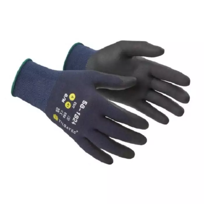 Tilsatec Black (Coating) Dark Blue (Liner) Cut Resistant Work Gloves Size 8 Microfoam Coating, 58-1924-08