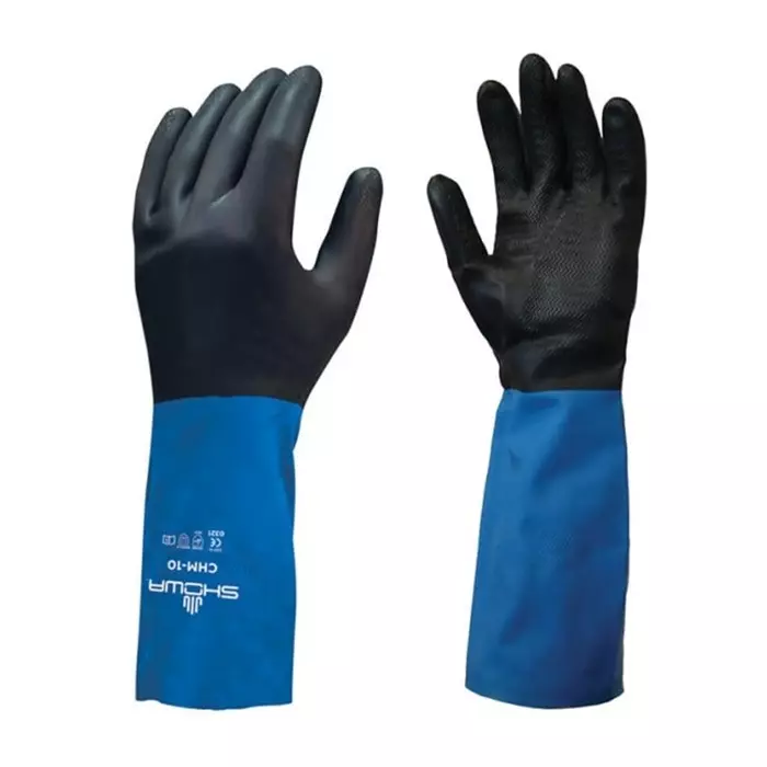 Showa Black Cotton Chemical Resistant Waterproof Work Gloves Size 8 Latex Neoprene Coating, BSTCHMS2