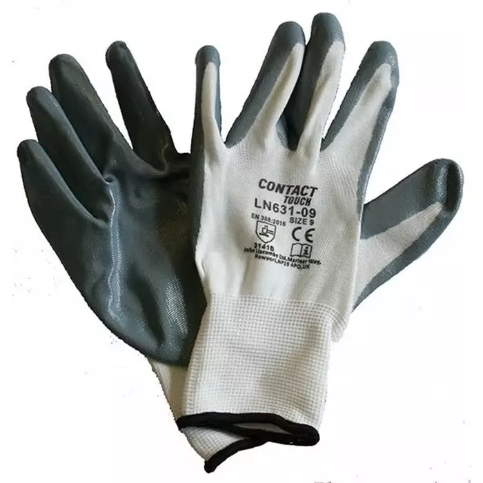 Liscombe Contact Touch White Nylon Work Gloves Size 9 Nitrile Coating, LN631-09