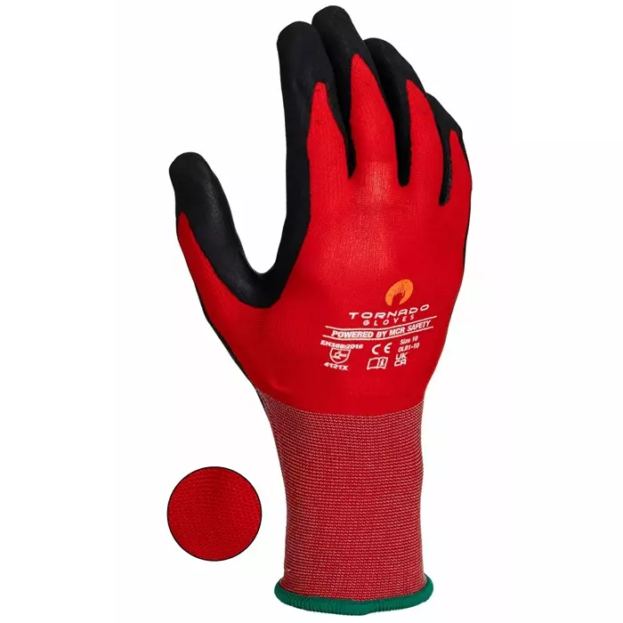 Tornado Olba Red Nylon Abrasion Resistant Work Gloves Size 10 Polymer Coating, OLB1-10