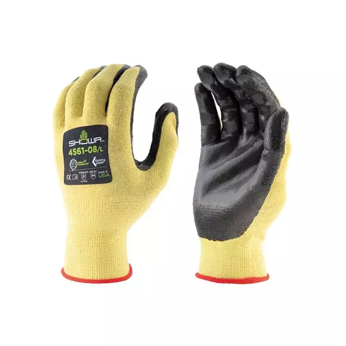 Showa 451 Yellow Elastane Cut Resistant Work Gloves Size 8 Nitrile Foam Coating, SHO45613