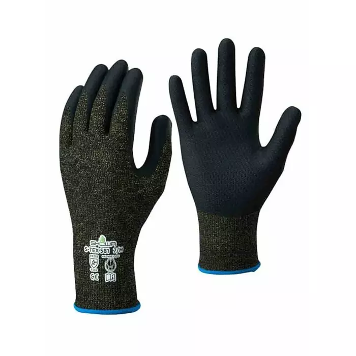 Showa S-TEX 581 Black Kevlar Cut Resistant Work Gloves Size 9 Nitrile Foam Coating, SHOS5814