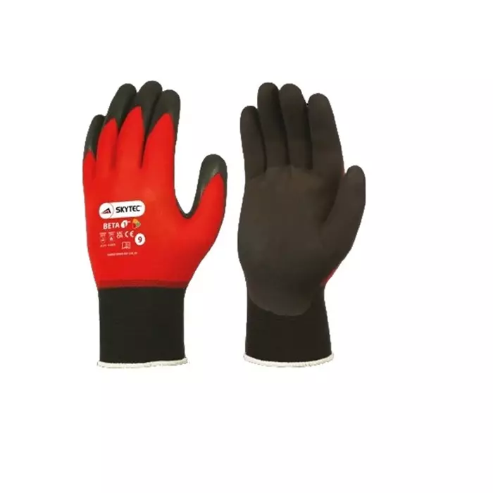 Showa Skytec Beta 1 Black/Red Nylon Spandex Abrasion Resistant Work Gloves Size 7 Nitrile Foam Coating, SKY501