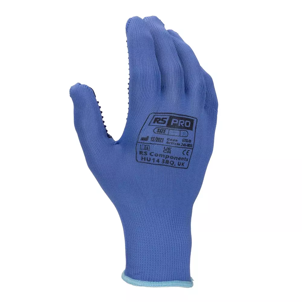 RS PRO Gripper Gloves Polyvinyl Chloride Size 9 Blue, 2460855 (Pack of 12 Pcs)
