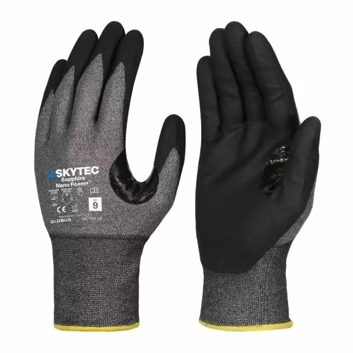 Skytec Sapphire Nano Foam + Black HPPE Nylon Tungsten Cut Resistant Cut Resistant Gloves Size 6 XS Nitrile Foam, SKG00079FB