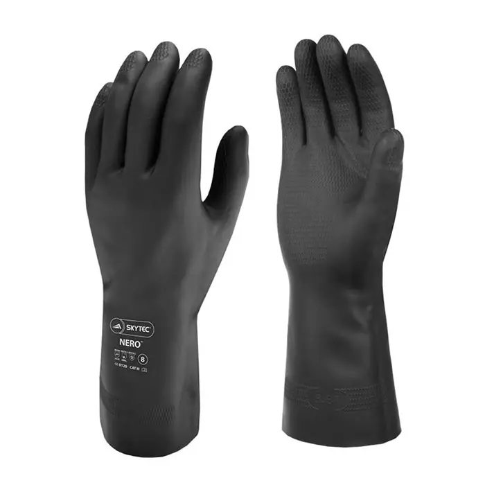 Skytec SKYTEC Nero Black Cotton Chemical Resistant Gloves Size 10 Latex Coating, SKY874