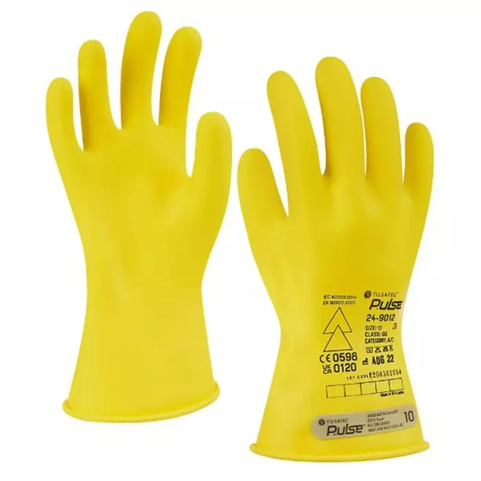 Tilsatec Pulse Yellow Rubber Electrical Safety Electrical Insulating Gloves Size 8 Latex Coating, 24-9012-08