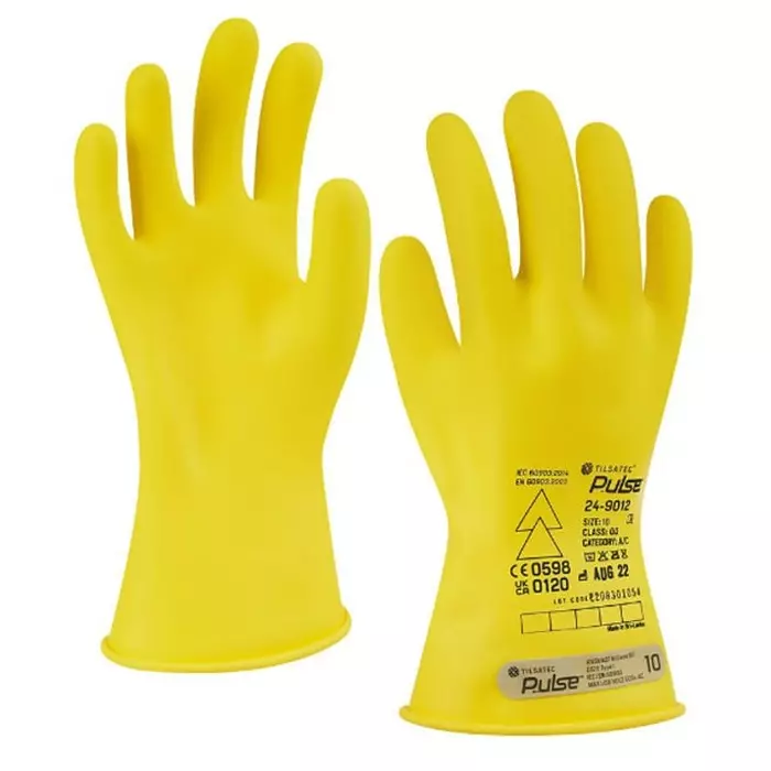 Tilsatec Pulse Yellow Rubber Electrical Safety Electrical Insulating Gloves Size 9 Latex Coating, 24-9012-09