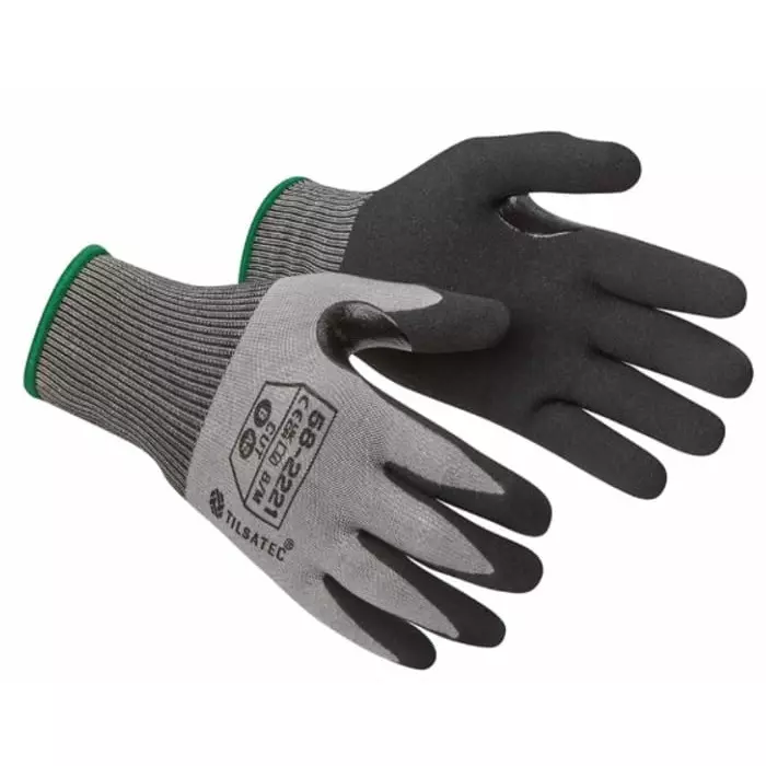Tilsatec 58-2221 Black/Grey Nitrile Abrasion Resistant Cut Resistant Work Gloves Size 7 Foam Nitrile Coating, 58-2221/07