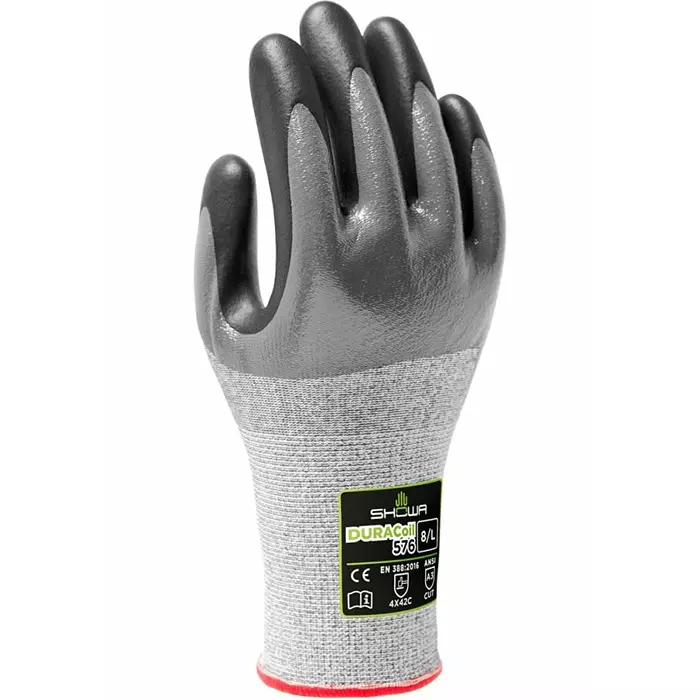 Showa Duracoil Grey HPPE Polyester Cut Resistant Work Gloves Size 9 Nitrile Foam Coating, SHO5764