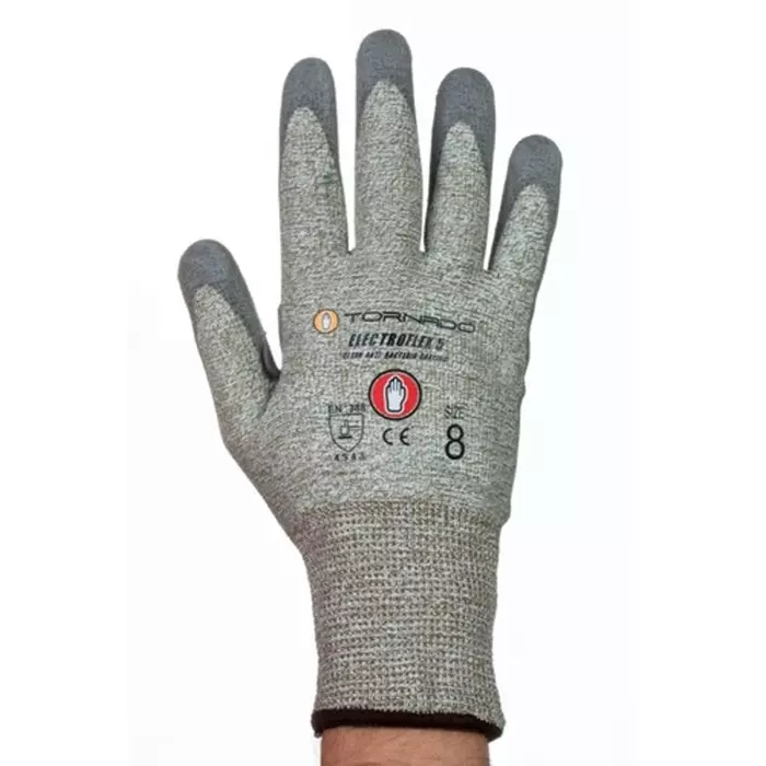 Tornado Electroflex 5 FTR Grey 13 Gauge Mixed Cut Fibre Abrasion Resistant Work Gloves Size 6 Polyurethane Coating, TEF5FTR-06