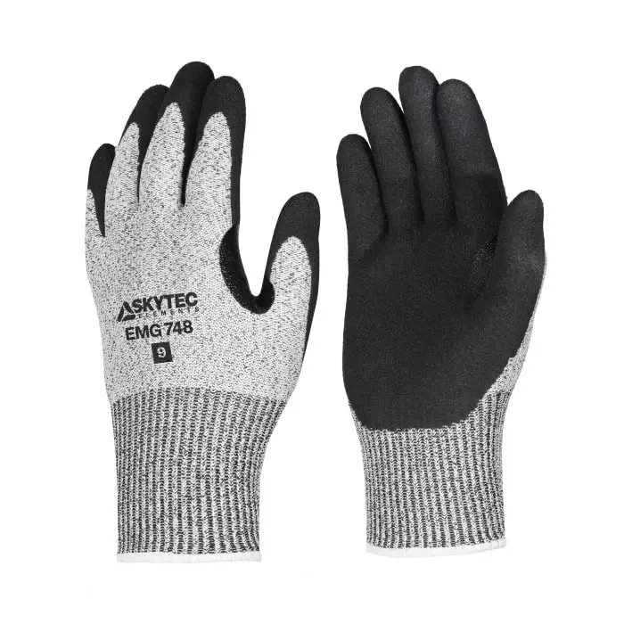 Skytec EMG748 Black Grey Glass Fibre HPPE Nylon Cut Resistant Cut Resistant Gloves Size L Nitrile Coating, EMG00748FH
