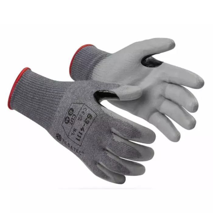 Tilsatec 53-4111 Grey Yarn Cut Resistant Work Gloves Size 7 Polyurethane Coating, 53-4111-07