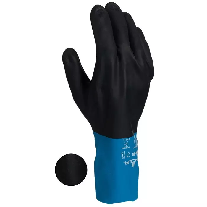 Showa Black Cotton Chemical Resistant Waterproof Work Gloves Size 10 Latex Neoprene Coating, BSTCHMS4