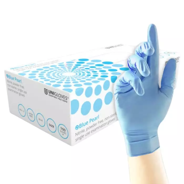 Unigloves GF001 Blue Nitrile Chemical Resistant Work Gloves Size 7, GF0012 (Pack of 100)
