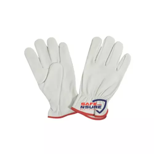 Safe N Sure Drivers Gloves 241 mm (9.5 inch) Full Fingered Leather White, SDG 45 (Pack of 10 Pair)