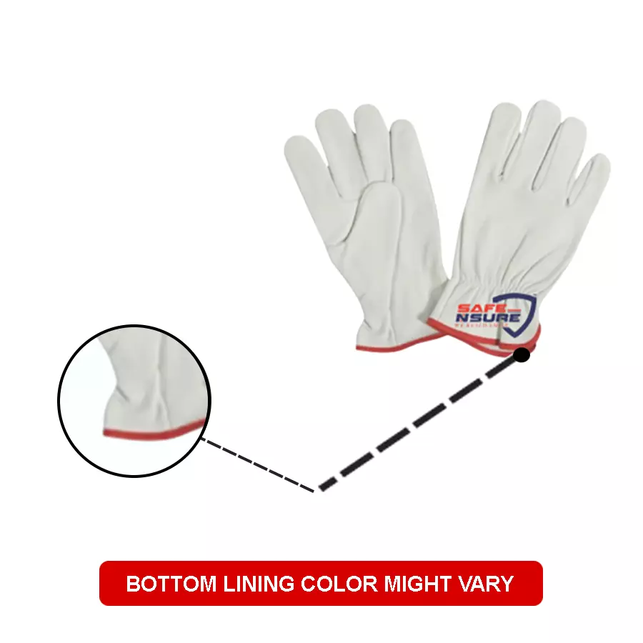 Safe N Sure Drivers Gloves 241 mm (9.5 inch) Full Fingered Leather White, SDG 45 (Pack of 10 Pair)