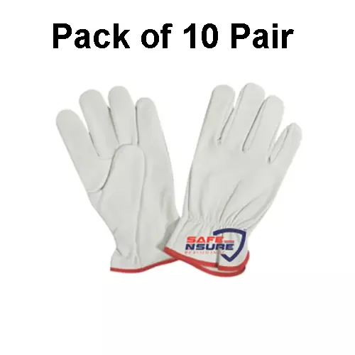 Safe N Sure Drivers Gloves 241 mm (9.5 inch) Full Fingered Leather White, SDG 45 (Pack of 10 Pair)