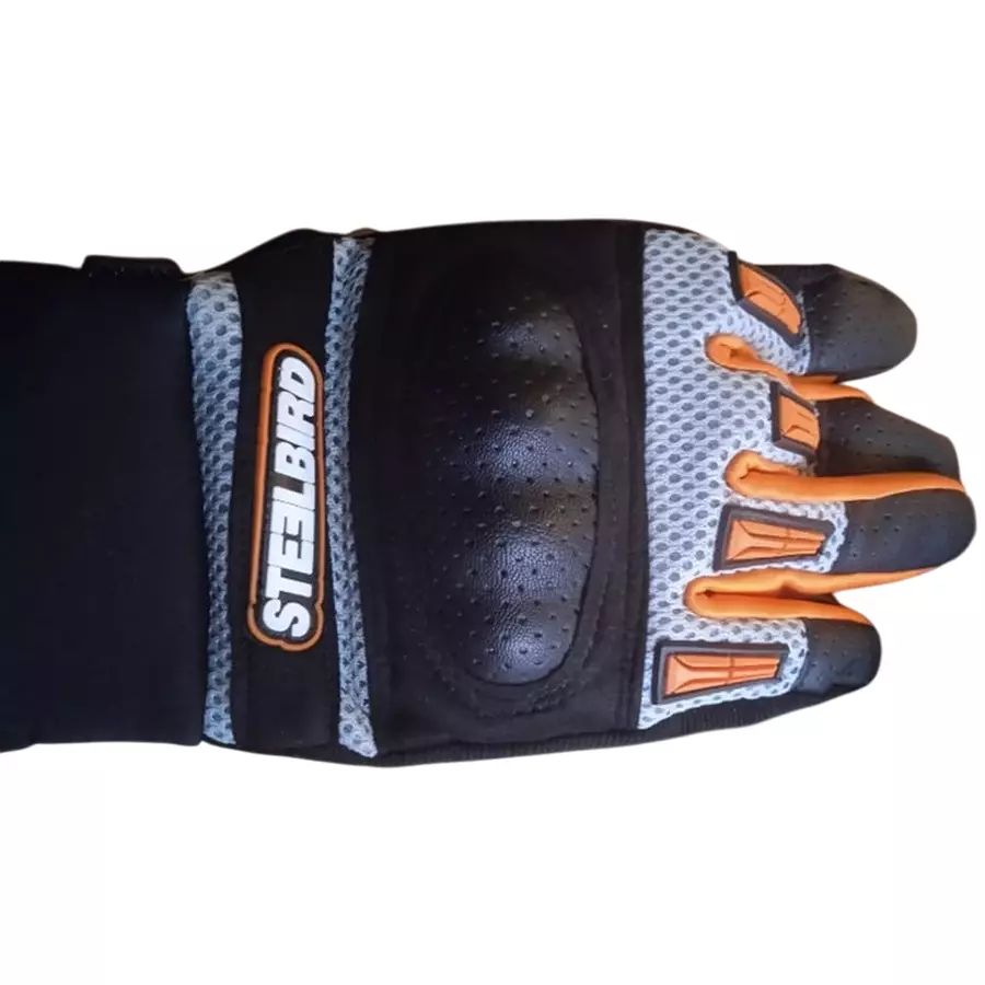 Allextreme Full Finger Riding Gloves Semi Leather Orange Color Size L with Hard Knuckle Shells & Finger Guard for Bike Racing, Cycling, Climbing, MCS19ORGL