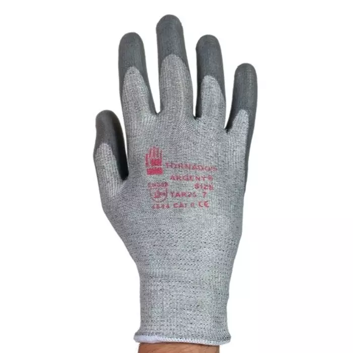 Tornado Argent Grey Yarn Cut Resistant Cut Resistant Gloves Size 10 Polyurethane Coating, TAR25-10