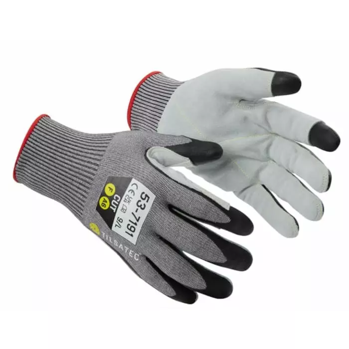 Tilsatec 53-7191 Grey Yarn Cut Resistant Work Gloves Size 10 Foam Nitrile Leather Coating, 53-7191/10