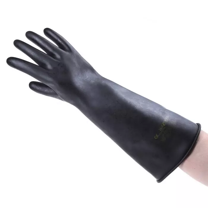 Polyco Healthline Chemprotec Black Rubber Chemical Resistant Work Gloves Size 9 Latex Coating, SC104/09