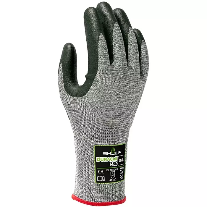 Showa Duracoil Grey HPPE Polyester Cut Resistant Work Nitrile Foam Coating, SHO386 Series (Size 7 - 9)