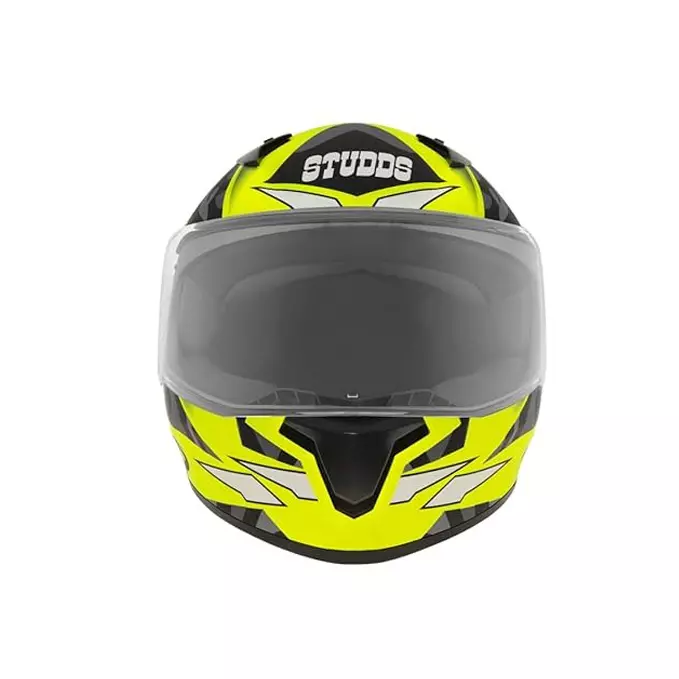 Studds N9 Matt Neon Yellow Xtra Large (600 mm) Full Face Helmet, Thunder D7 Decor