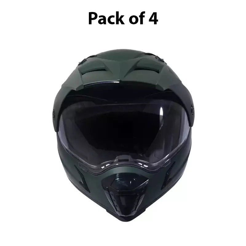 HIKER by VARROC Meteor Full Face Helmet for Men & Women 600 mm L Size Olive Green ISI Certified Flip-Up, Lightweight, Polycarbonate Visor for Clear Visibility (Pack of 4)
