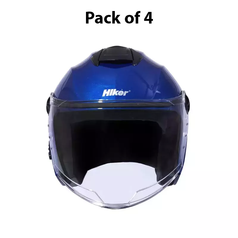 HIKER by VARROC Flash Pro Half Face Helmet for Men & Women 580 mm S Size Gloss Blue ISI Certified, Lightweight, Polycarbonate Visor for Clear Visibility (Pack of 4)