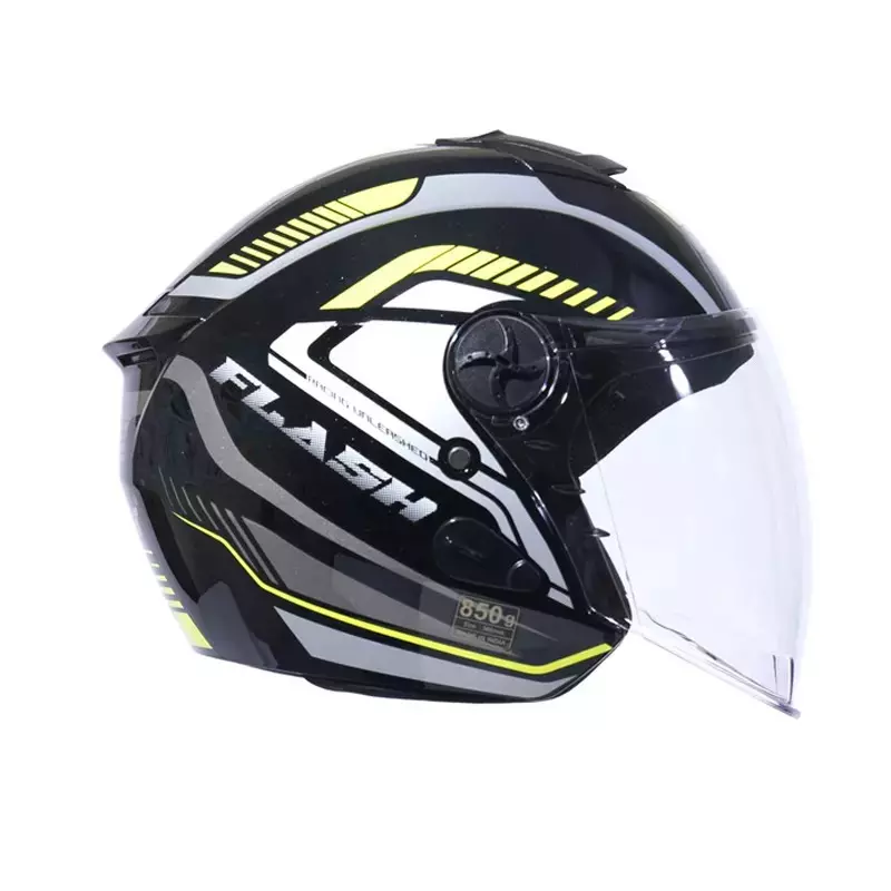 HIKER by VARROC Flash Pro Max HD2 Half Face Helmet for Men & Women 580 mm S Size Gloss Black and Yellow ISI Certified, Lightweight, Polycarbonate Glass for Clear Visibility (Pack of 10)