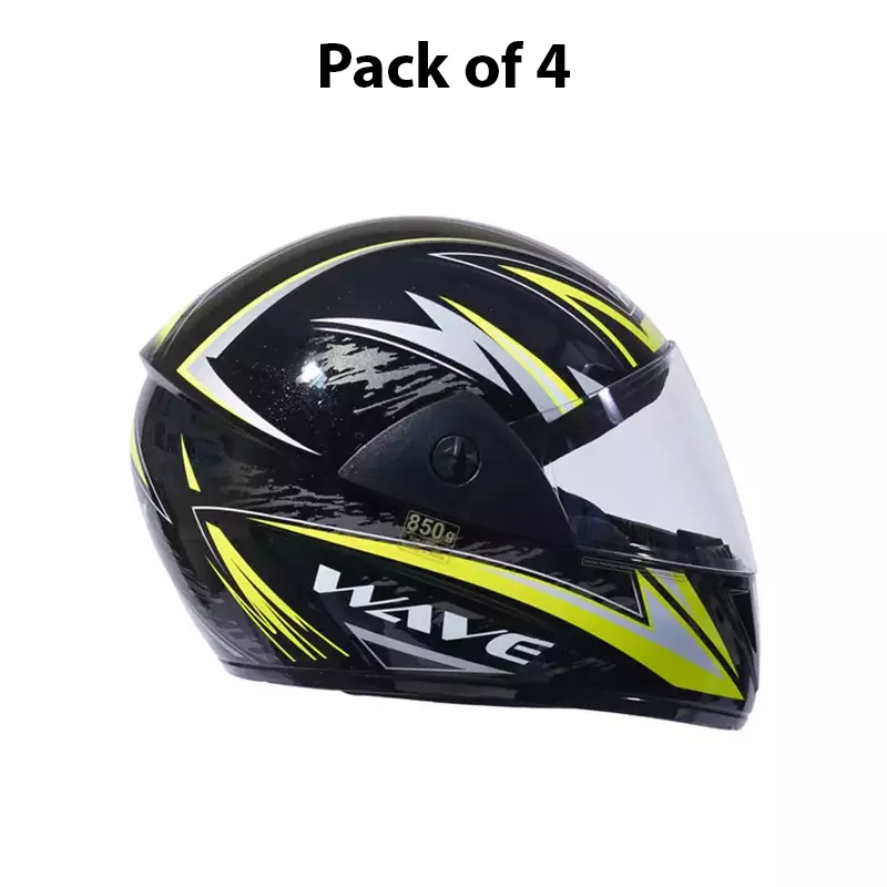 HIKER by VARROC Wave Pro Max HD2 Full Face Helmet for Men & Women 580 mm S Size Gloss Black and Yellow ISI Certified Flip-Up, Lightweight, Polycarbonate Visor for Clear Visibility (Pack of 4)