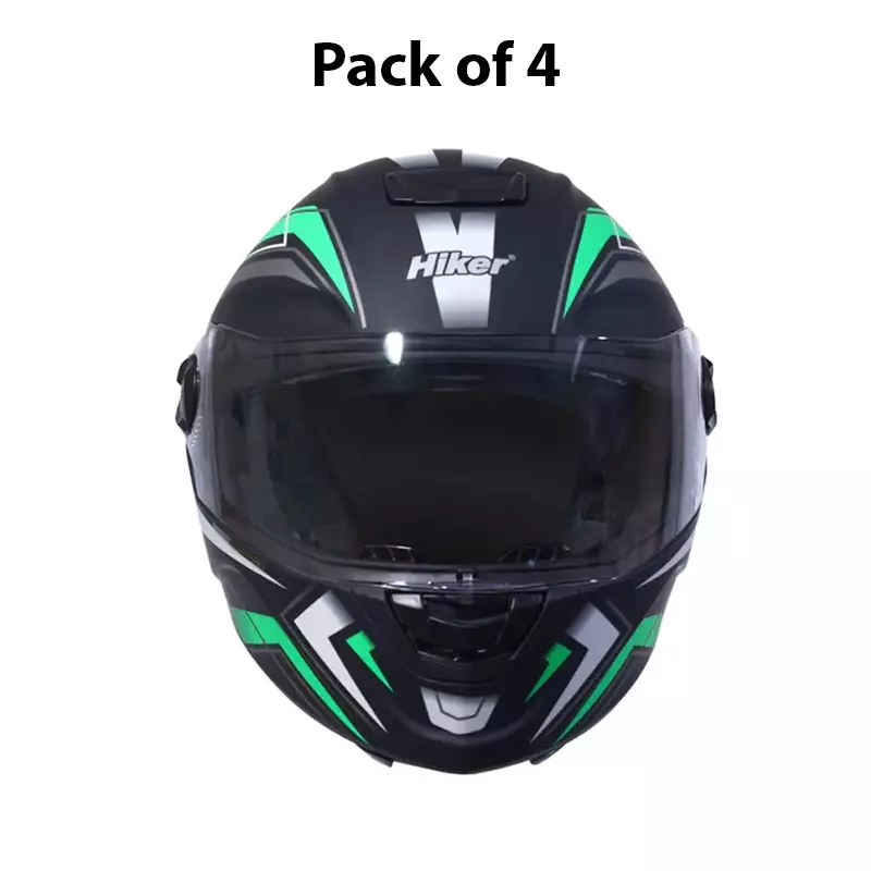 HIKER by VARROC Comet Pro Max HD5 Full Face Helmet for Men & Women 580 mm S Size Matt Black and Green ISI Certified, Lightweight, Polycarbonate Visor for Clear Visibility (Pack of 4)