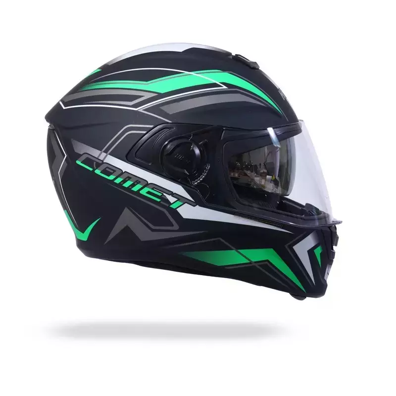 HIKER by VARROC Comet Pro Max HD5 Full Face Helmet for Men & Women 580 mm S Size Matt Black and Green ISI Certified, Lightweight, Polycarbonate Visor for Clear Visibility (Pack of 4)