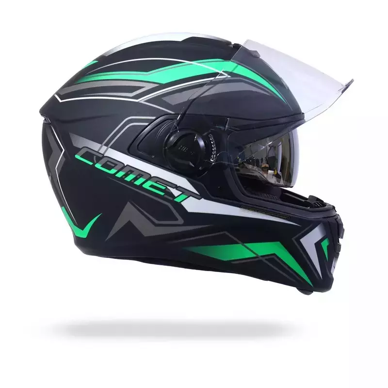 HIKER by VARROC Comet Pro Max HD5 Full Face Helmet for Men & Women 580 mm S Size Matt Black and Green ISI Certified, Lightweight, Polycarbonate Visor for Clear Visibility (Pack of 4)