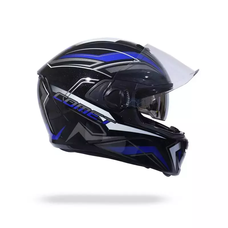 HIKER by VARROC Comet Pro Max HD4 Full Face Helmet for Men & Women 600 mm L Size Gloss Black and Blue ISI Certified Flip-Up, Lightweight, Polycarbonate Visor for Clear Visibility (Pack of 10)
